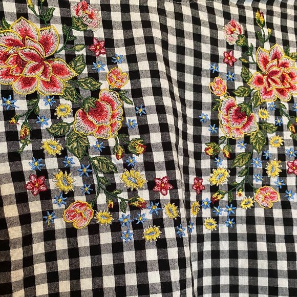 Unique Plaid Embroidered Top + Flared Long Sleeves - Picture 3 of 3